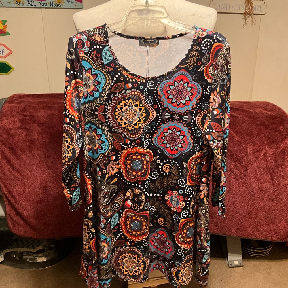 Enmain size large ladies tunic top/ mini dress
